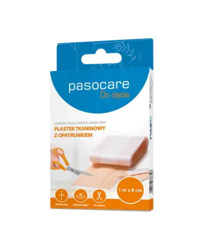 Pasocare Classic Plus Plaster tkaninowy z opatrunkiem 1 m x 8 cm, 1 sztuka - Wielofunkcyjna ochrona ran