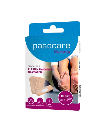Pasocare Specialist Plus Plastry piankowe na otarcia, 10 sztuk - Które chronią otarcia skóry przed bolesnym uciskiem oraz obcieraniem
