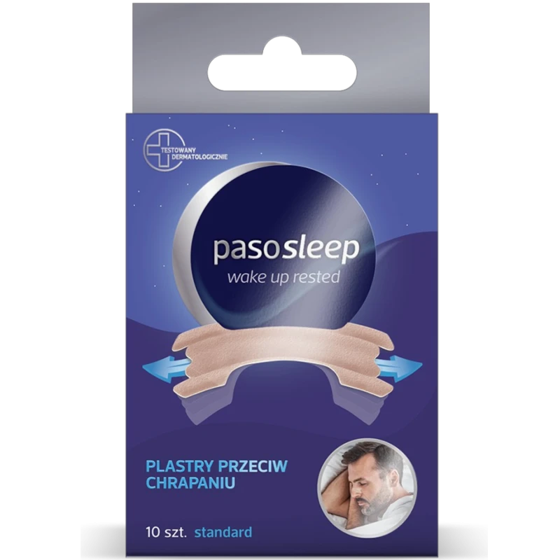 Pasosleep, plastry przeciw chrapaniu standard, 10 sztuk - Rozszerzają nozdrza, wspomagają swobodne oddychanie