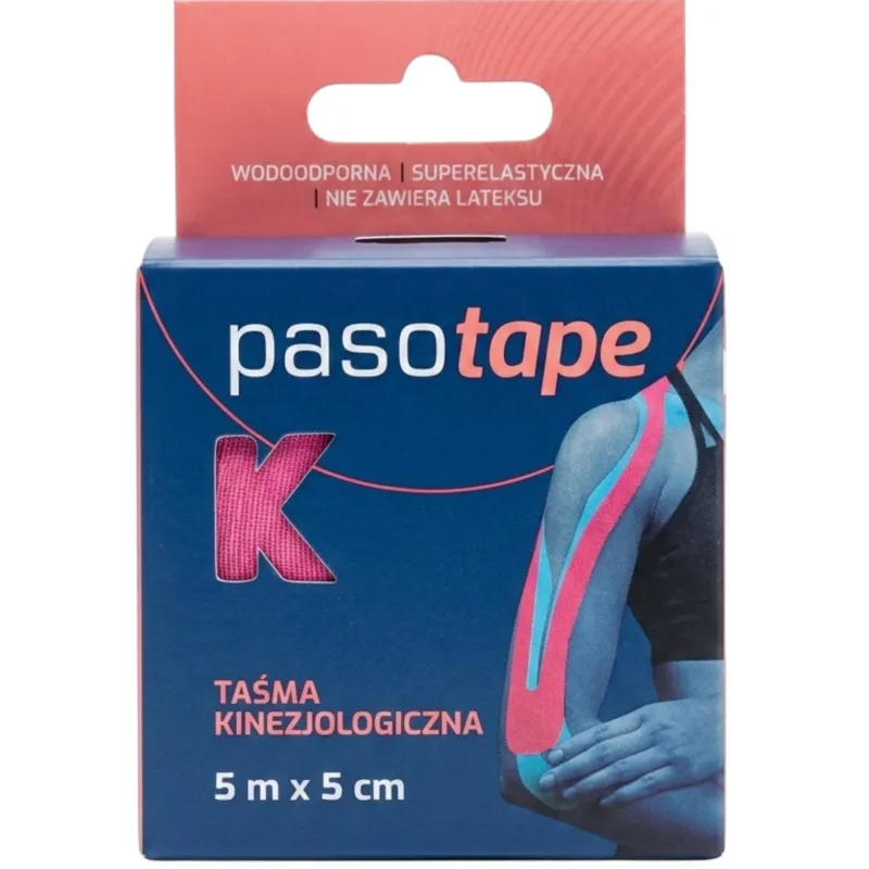Pasotape Taśma kinezjologiczna różowa 5 m x 5 cm, 1 sztuka - Do stosowania w rehabilitacji oraz medycynie sportowej