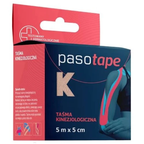 Pasotape Taśma kinezjologiczna 5 m x 5 cm, cielista, 1 sztuka - Do stosowania w rehabilitacji oraz medycynie sportowej