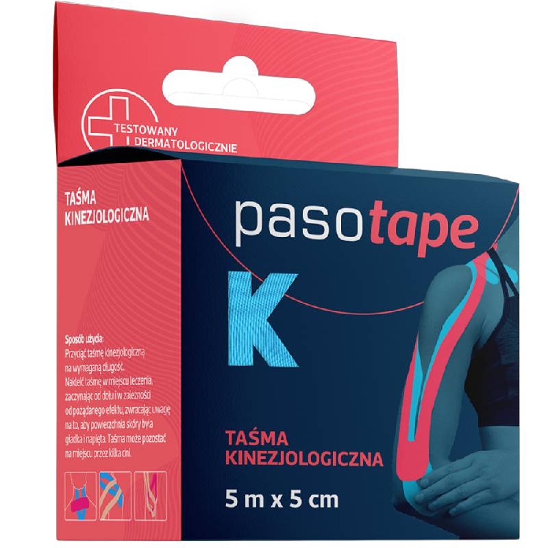 Pasotape Taśma kinezjologiczna 5 m x 5 cm, niebieska, 1 sztuka - Do stosowania w rehabilitacji oraz medycynie sportowej