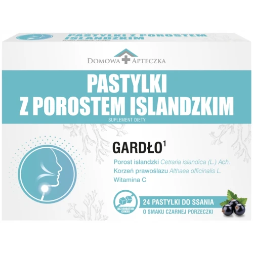 Domowa Apteczka Pastylki z porostem islandzkim, 24 pastylki - Naturalne wsparcie gardła i krtani