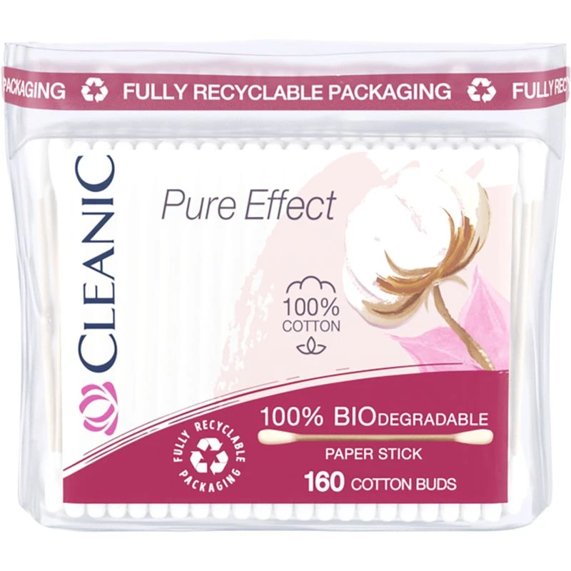 Cleanic Pure Effect Patyczki higieniczne, 100 sztuk - Do codziennej higieny i precyzyjnej pielęgnacji zewnętrznych okolic ciała