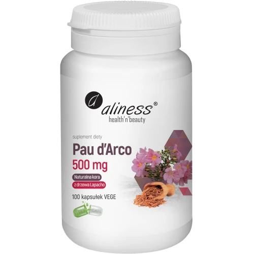 Aliness Pau d’Arco (sproszkowana kora Lapacho) 500 mg, 100 kapsułek - Bez zbędnych dodatków technologicznych