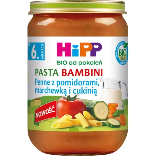 HiPP Penne z pomidorami, marchewką i cukinią BIO, 190 g - Po 6. miesiącu życia