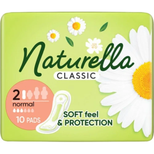 Naturella Classic Normal Camomile Podpaski, 10 sztuk - Bez skrzydełek z rumiankiem i balsamem Dermacrem™