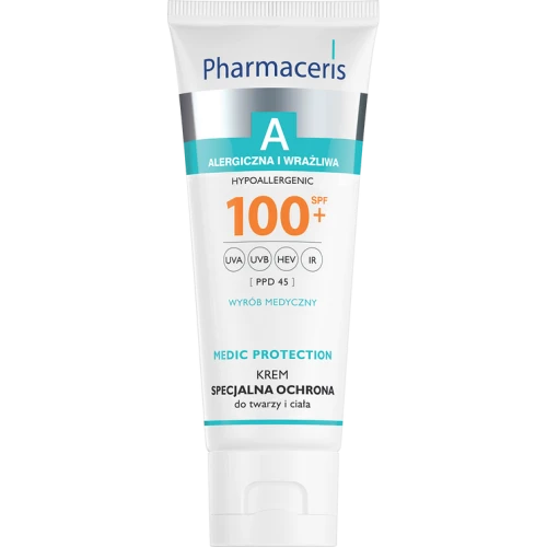 Pharmaceris A Medic Protection Krem specjalna ochrona do twarzy i ciała SPF 100+, 75 ml - Bardzo wysoka ochrona UVA/UVB/HEV/IR dla skóry wrażliwej i alergicznej