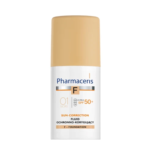 Pharmaceris F Sun-Correction SPF 50+, Ivory 01, 30 ml - Fluid ochronno-korygujący - Najwyższa ochrona