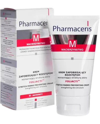Pharmaceris M Foliacti, krem zapobiegający rozstępom, 150 ml - Wzmacnia strukturę osłabionej i nadwrażliwej skóry kobiet w ciąży
