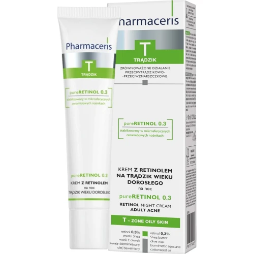 Pharmaceris T pure-RETINOL 0.3,  krem na noc, 40 ml - Z retinolem,  na trądzik wieku dorosłego