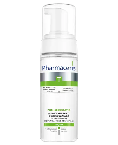Pharmaceris T Puri-Sebostatic, pianka głęboko oczyszczająca do mycia twarzy, 150 ml - Do mycia cery trądzikowej, zmniejsza wydzielanie sebum, nawilża