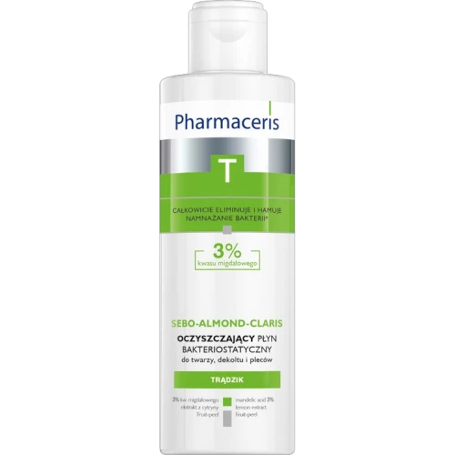 Pharmaceris T Sebo-Almond-Claris, oczyszczający płyn bakteriostatyczny, 190 ml - Do skóry trądzikowej z 3% kwasem migdałowym