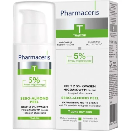 Pharmaceris T Sebo-Almond Peel 5%, I stopień złuszczania, 50 ml - Krem na noc z 5% kwasem migdałowym