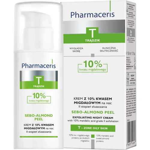 Pharmaceris T Sebo-Almond Peel 10%, II stopień złuszczania, 50 ml - Krem na noc z 10% kwasem migdałowym