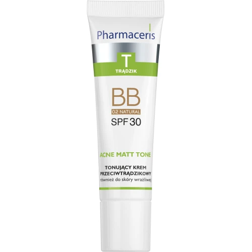 Pharmaceris T Acne Matt Tone Tonujący krem przeciwtrądzikowy BB SPF 30, 02 Natural, 30 ml