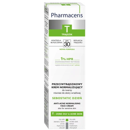 Pharmaceris T Sebostatic Dzień Przeciwtrądzikowy krem normalizujący SPF 30, 40 ml - Redukcja niedoskonałości i ochrona przeciwsłoneczna