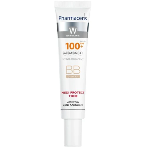 Pharmaceris W Medyczny Krem BB ochronny SPF 100, 01 Ivory, 40 ml - Dla skóry z przebarwieniami i nadwrażliwością na słońce