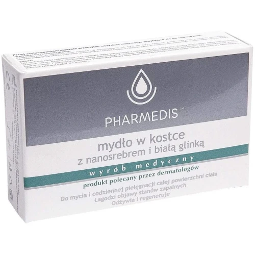 Pharmedis Mydło w kostce z nanosrebrem i białą glinką, 100 g - Łagodne oczyszczanie skóry atopowej i łojotokowej