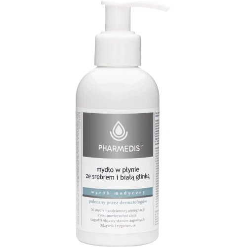 Pharmedis Mydło w płynie ze srebrem i białą glinką, 150 ml - Łagodna pielęgnacja i ochrona skóry wrażliwej