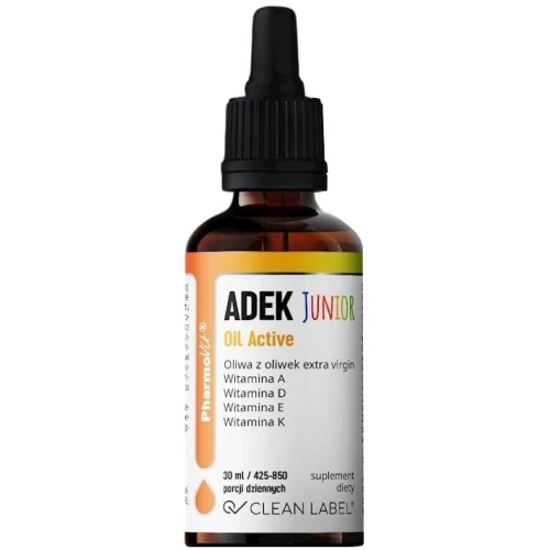 PharmoVit ADEK Junior Oil Active, 30 ml - Witaminy A, D, E i K2 MK-7 w oliwie z oliwek