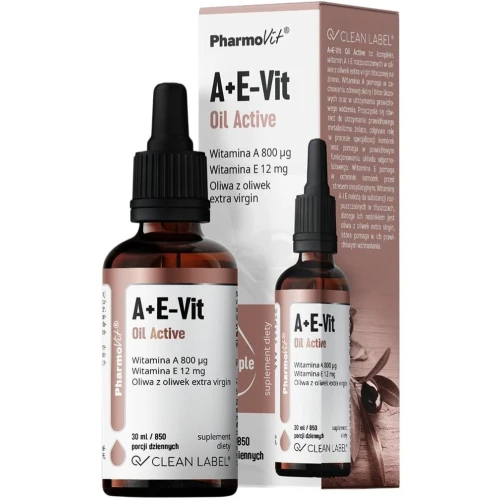 Pharmovit A+E-Vit Oil Active, krople 30 ml - Rozpuszczone w oliwie z oliwek extra virgin tłoczonej na zimno