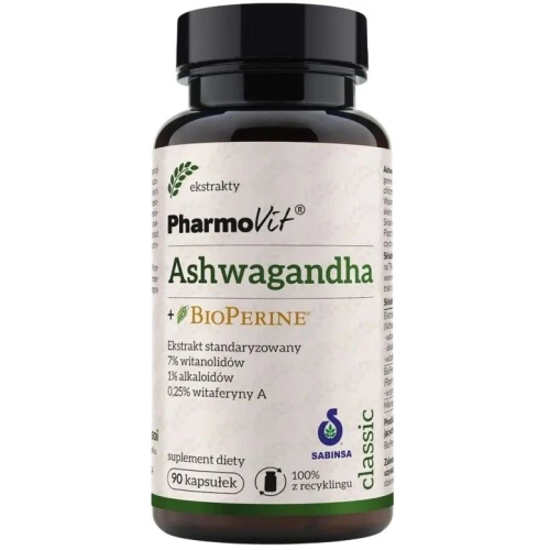 Pharmovit Ashwagandha + BioPerine, 90 kapsułek - Wsparcie w okresach zwiększonego napięcia nerwowego oraz intensywnego wysiłku