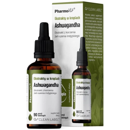 PharmoVit Ekstrakty w kroplach Ashwagandha, 90 ml - Do stosowania w stanach napięcia nerwowego