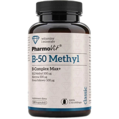 Pharmovit B-50 Methyl B-Complex Max+, 120 kapsułek - Uzupełnia zapotrzebowanie organizmu na witaminy z grupy B