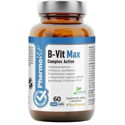 PharmoVit B-Vit Max Complex Active, 60 kapsułek - Kompleks witamin B z metylokobalaminą i P-5-P