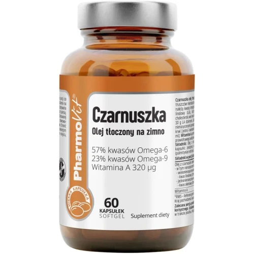 PharmoVit Czarnuszka Olej tłoczony na zimno, 60 kapsułek - Naturalne wsparcie zdrowia serca i skóry