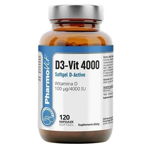 Pharmovit D3-Vit 4000 Softgel D-Active, 120 kapsułek - Wysoka dawka witaminy D3 w naturalnej oliwie z oliwek