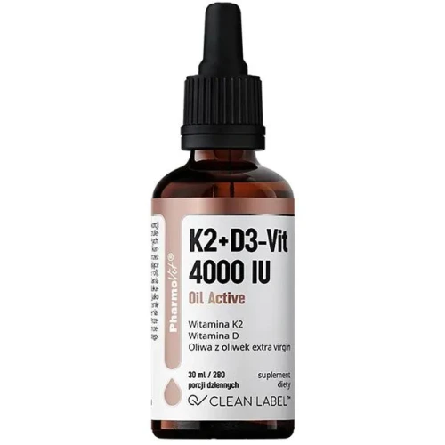 Pharmovit K2+D3-Vit 4000 IU Oil Active, krople 30 ml - Witaminy D3 i K2  na bazie oliwy z oliwek