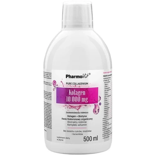 Pharmovit Kolagen 10000 mg,  płyn 500 ml - Zaawansowana formuła z kwasem hialuronowym i biotyną