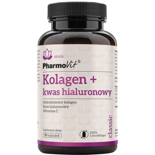 Pharmovit Kolagen + Kwas Hialuronowy, 90 kapsułek - Wsparcie dla Twojej skóry, włosów i stawów