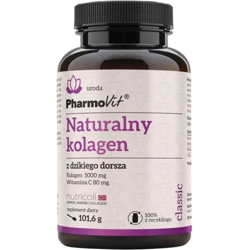 PharmoVit Naturalny kolagen z dzikiego dorsza, 101,6 g - Kolagen morski z witaminą C w proszku