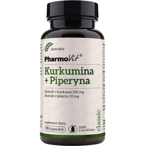PharmoVit Kurkumina + Piperyna, 90 kapsułek - Wsparcie trawienia i odporności