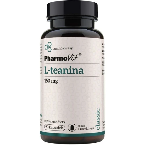 PharmoVit L-teanina 150 mg, 90 kapsułek - Naturalny aminokwas wspierający układ nerwowy