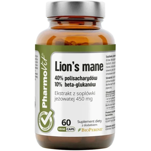 PharmoVit Lion's mane, 60 kapsułek - Ekstrakt z soplówki jeżowatej z beta-glukanami