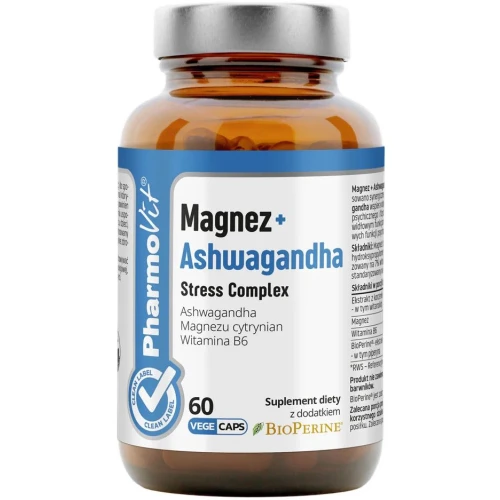 PharmoVit Magnez + Ashwagandha Stress Complex, 60 kapsułek - Wsparcie układu nerwowego i odporności