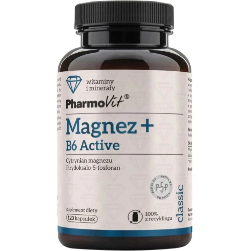 PharmoVit Magnez + B6 Active, 120 kapsułek - Magnez z witaminą B6 dla dorosłych