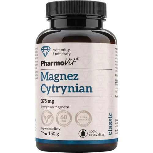 PharmoVit Magnez Cytrynian 375 mg, 150 g - Wsparcie mięśni, układu nerwowego i kości