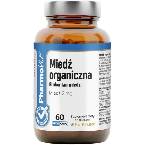 PharmoVit Miedź organiczna 2 mg, 60 kapsułek - Miedź w formie organicznej w kapsułkach roślinnych