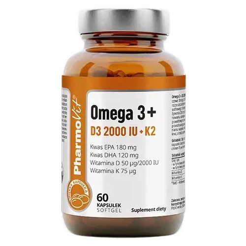 PharmoVit Omega 3+ D3 2000 IU + K2, 60 kapsułek - Wsparcie serca, kości i odporności