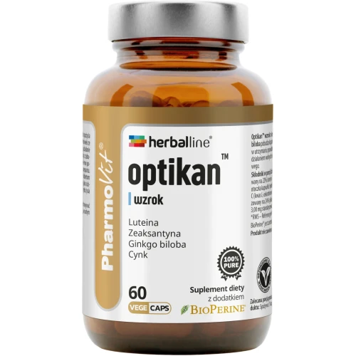 PharmoVit Optikan™ wzrok, 60 kapsułek - Luteina, zeaksantyna, cynk i ginkgo biloba
