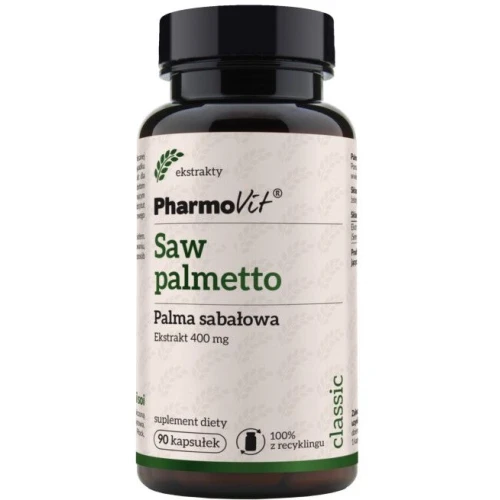 PharmoVit Saw palmetto Palma sabałowa 400 mg, 90 kapsułek - Wsparcie dróg moczowych i kondycji włosów