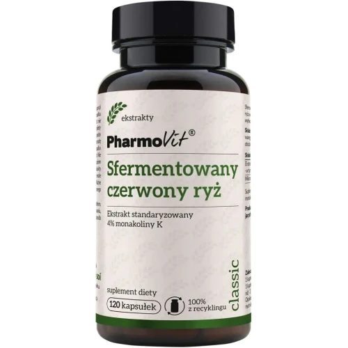 Pharmovit Sfermentowany czerwony ryż, 120 kapsułek - Dzięki zawartości monakoliny K, pomaga w obniżeniu cholesterolu LDL, wspiera zdrowie serca