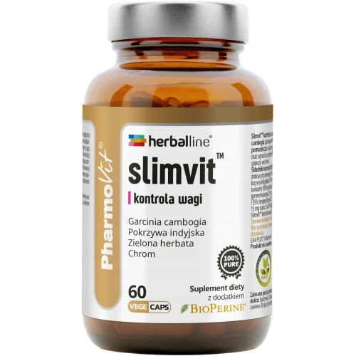 Pharmovit Slimvit kontrola wagi, 60 kapsułek vege - Kompozycja alg, minerałów oraz BioPerine i Garcinia cambogia wspierają odchudzanie