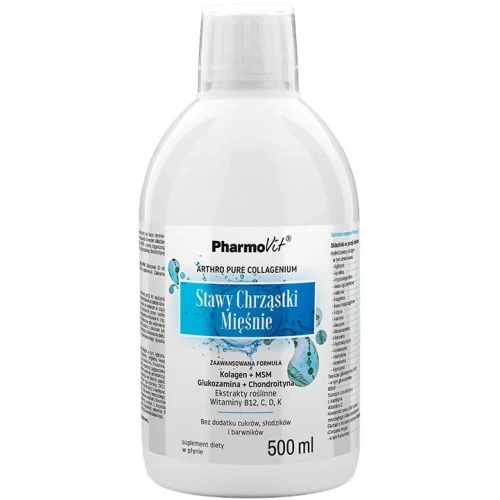 Pharmovit Stawy Chrząstki Mięśnie, płyn 500 ml -  Zaawansowana formuła z kolagenem, MSM, glukozaminą i chondroityną