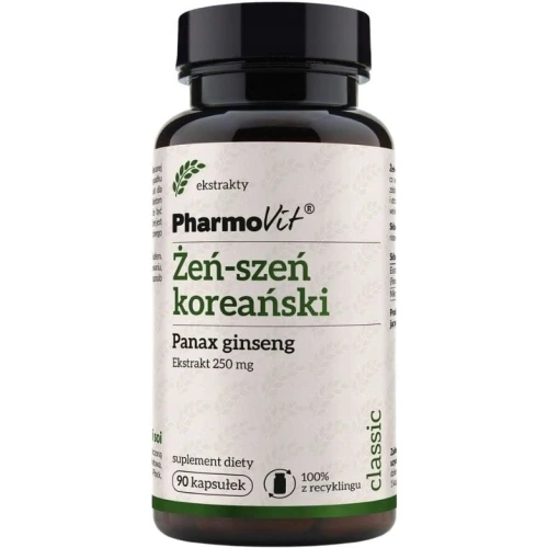 PharmoVit Żeń-szeń koreański 250 mg, 90 kapsułek - Ekstrakt wspierający witalność, koncentrację i odporność organizmu